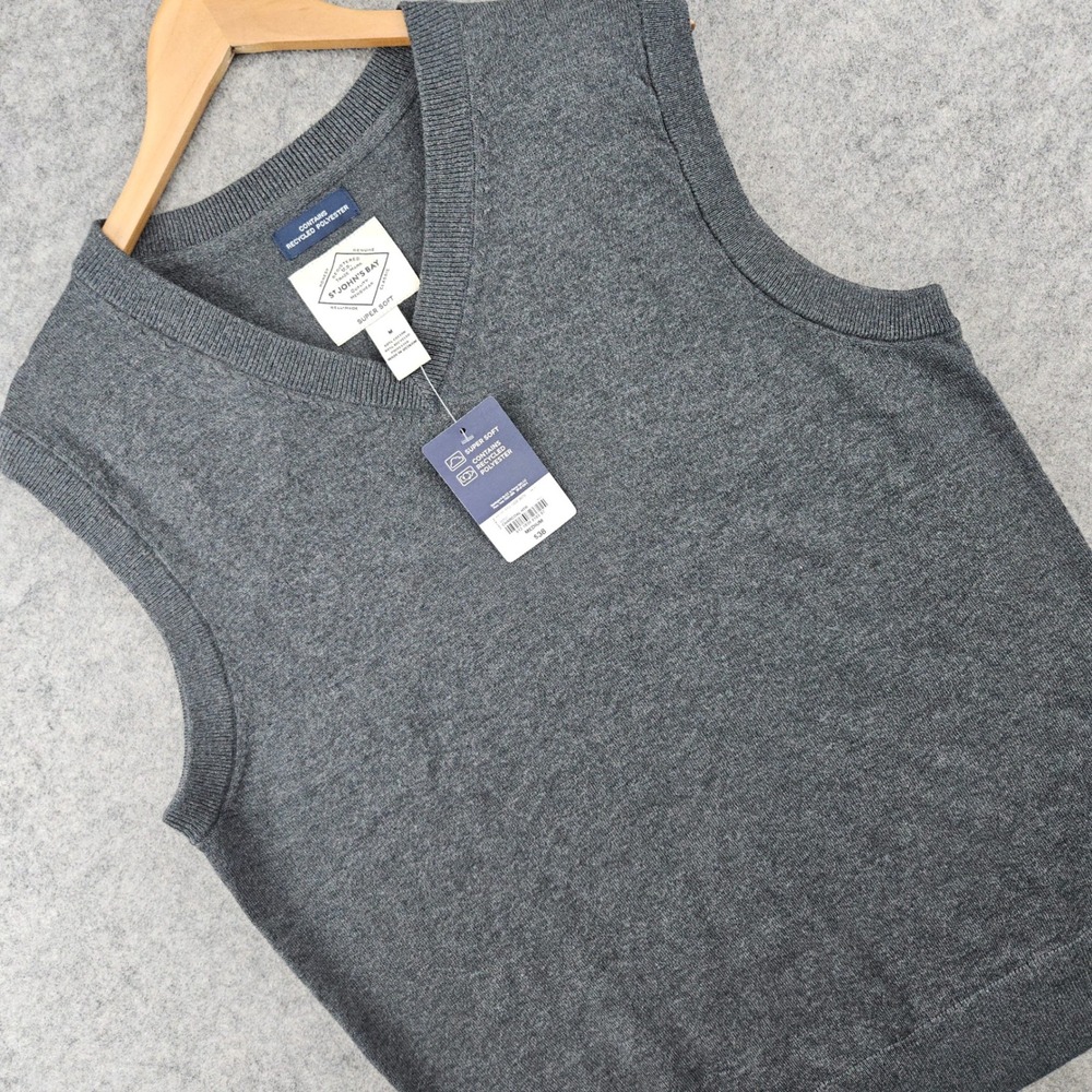 NEW St John's Bay Sweater Vest Men's Medium Charcoal Heather V-Neck Cotton Blend
